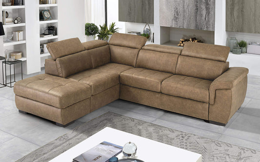 Dafne Italian Design Divano Letto angolare 3 posti con penisola a Sinistra. Tessuto Tay Tay Camel (cm. 282 x 242 x 96h)
