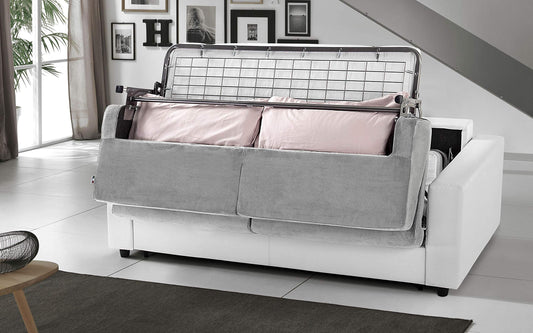 Dafnedesign.com - Divano letto 3 posti - Colore: bianco e grigio - ed ecopelle - Funzione: Letto - Divano letto 3 posti - Meccanismo: Letto a ribalta - e schienale sfoderabili