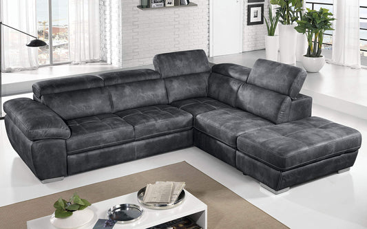 Dafne Italian Design Divano Letto angolare 3 posti con penisola a Destra. Similpelle Effetto Nabuk Grafite (cm. 285 x 245 x 97h)