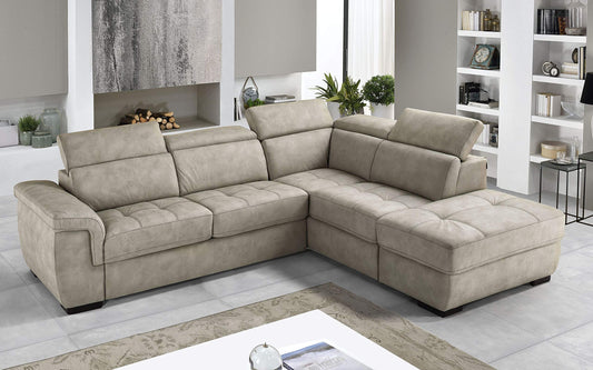 Dafne Italian Design Divano Letto angolare 3 posti con penisola a Destra. Similpelle Effetto Nabuk Light Grey (cm. 282 x 242 x 96h)