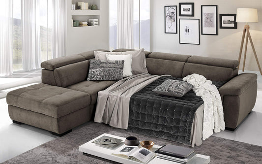 Dafne Italian Design Divano Letto angolare 3 posti con penisola a Sinistra. Tessuto Romeo Marrone Chiaro (cm. 282 x 242 x 96h)