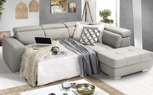 Dafne Italian Design Divano Letto angolare 3 posti con penisola a Destra. Similpelle Light Grey (cm. 266 x 230 x 94h)