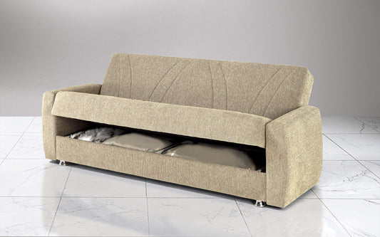 Dafne Italian Design Divano Letto 3 posti. Microfibra Beige (cm. 225 x 87 x 92h)