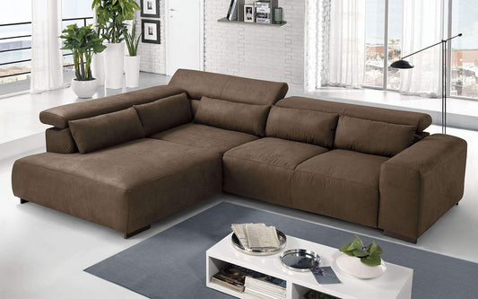 Dafne Italian Design Divano angolare 3 posti con penisola a Sinistra. Tessuto Sparta Brown (cm. 309 x 225 x 70h)