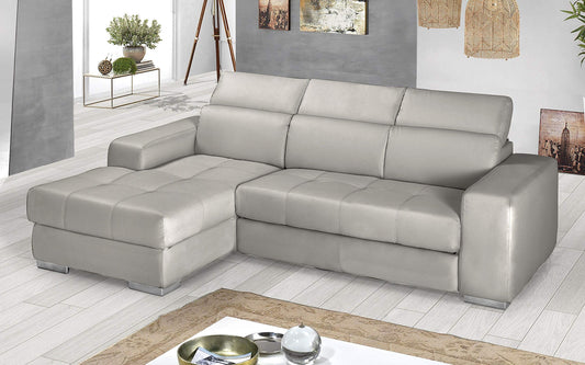 Dafne Italian Design Divano Letto angolare 3 posti con penisola a Sinistra. Similpelle Light Grey (cm. 259 x 178 x 94h)