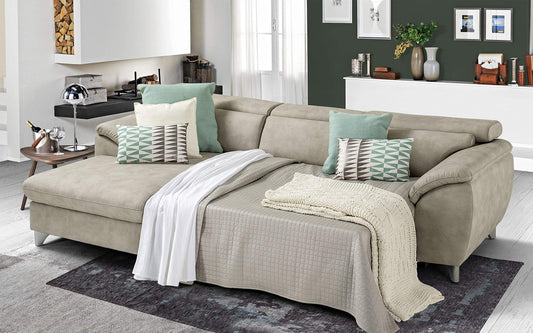 Dafne Italian Design Divano Letto angolare 3 posti con penisola a Sinistra. Similpelle Effetto Nabuk Light Grey (cm. 269 x 175 x 94h)