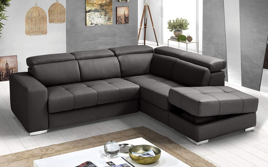 Dafne Italian Design Divano Letto angolare 3 posti con penisola a Destra. Similpelle Mouse (cm. 266 x 230 x 94h)