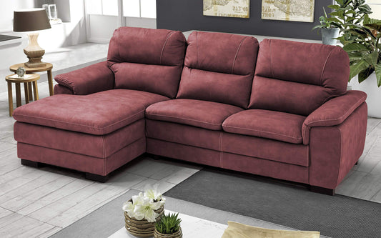 Dafne Italian Design Divano angolare 3 posti con penisola a Sinistra. Similpelle Effetto Nabuk Bordeaux (cm. 275 x 158 x 94h)