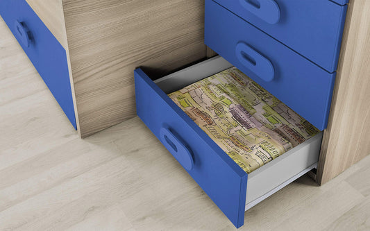 Dafne Italian Design Cameretta Completa a Ponte - Effetto Olmo Perla, Bianco, Cielo (Letto Singolo e Armadio) (cm. 295 x 93 x 245h)