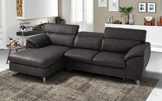 Dafne Italian Design Divano Letto angolare 3 posti con penisola a Sinistra. Tessuto Tay Tay Dark Grey (cm. 269 x 175 x 94h)