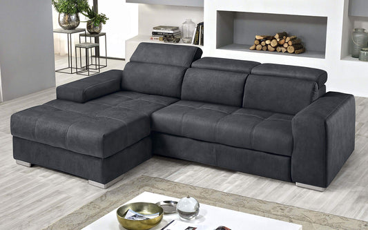 Dafne Italian Design Divano Letto angolare 3 posti con penisola a Sinistra. Similpelle Effetto Nabuk Grafite (cm. 259 x 178 x 94h)