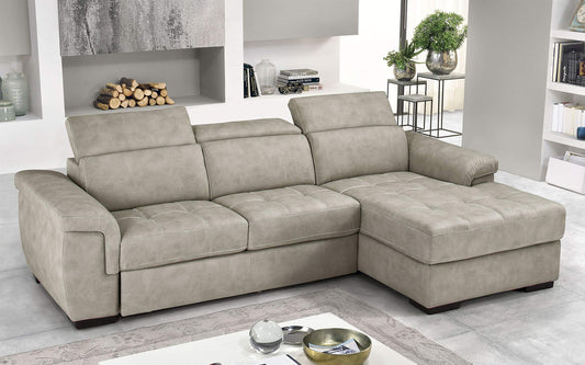 Dafne Italian Design Divano Letto angolare 3 posti con penisola a Destra. Similpelle Effetto Nabuk Light Grey (cm. 287 x 176 x 96h)