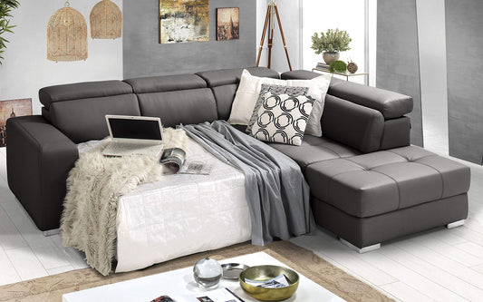 Dafne Italian Design Divano Letto angolare 3 posti con penisola a Destra. Similpelle Mouse (cm. 266 x 230 x 94h)
