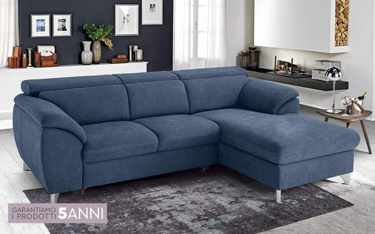 Dafnedesign.com - Divano letto angolare 3 posti letto con chaise a destra - colore: blu denim - materiale: tessuto - cm. 269 x 175 x 94h