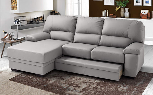 Dafne Italian Design Divano Letto angolare 2 posti con penisola a Sinistra. Similpelle Ash (cm. 260 x 90 x 95h)