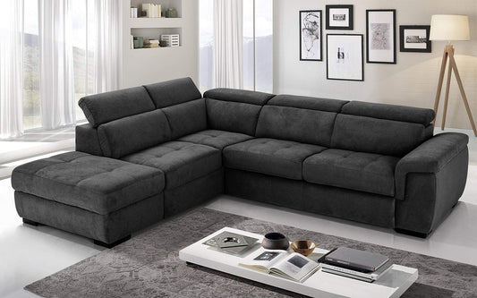 Dafne Italian Design Divano Letto angolare 3 posti con penisola a Sinistra. Tessuto Romeo Nero (cm. 282 x 242 x 96h)