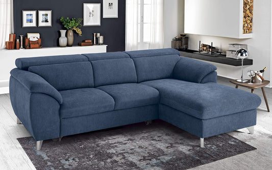 Dafne Italian Design Divano Letto angolare 3 posti con penisola a Destra. Tessuto Romeo Denim (cm. 269 x 175 x 94h)