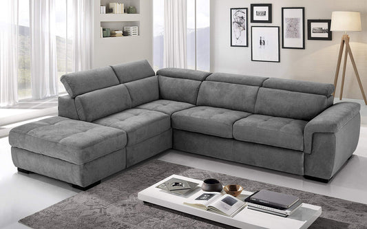 Dafne Italian Design Divano Letto angolare 3 posti con penisola a Sinistra. Tessuto Romeo Silver (cm. 282 x 242 x 96h)