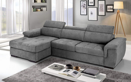 Dafne Italian Design Divano Letto angolare 3 posti con penisola a Sinistra. Tessuto Romeo Silver (cm. 287 x 176 x 96h)