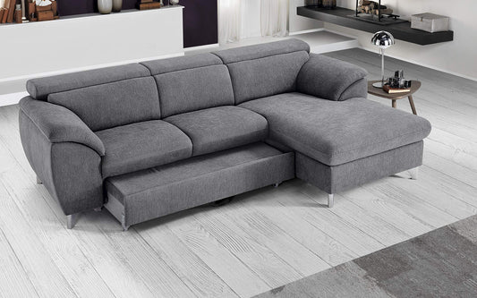 Dafne Italian Design Divano Letto angolare 3 posti con penisola a Destra. Tessuto Romeo Silver (cm. 269 x 175 x 94h)