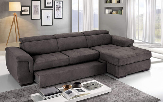 Dafne Italian Design Divano Letto angolare 3 posti con penisola a Destra. Tessuto Romeo Espresso (cm. 287 x 176 x 96h)