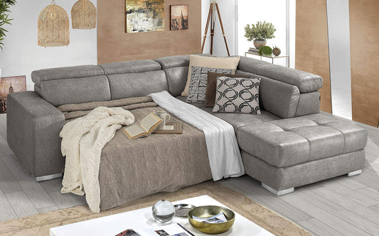 Dafne Italian Design Divano Letto angolare 3 posti con penisola a Destra. Tessuto Tay Tay Light Grey (cm. 266 x 230 x 94h)
