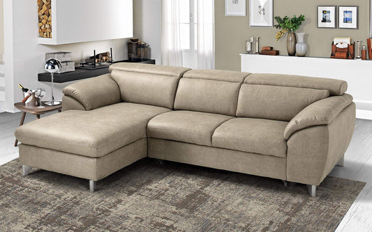 Dafne Italian Design Divano Letto angolare 3 posti con penisola a Sinistra. Tessuto Tay Tay Sand (cm. 269 x 175 x 94h)
