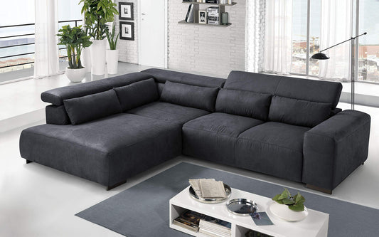 Dafne Italian Design Divano angolare 3 posti con penisola a Sinistra. Tessuto Antracite (cm. 309 x 225 x 70h)