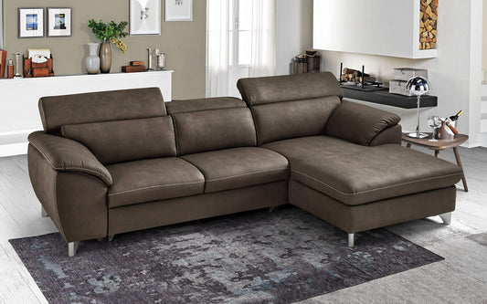 Dafne Italian Design Divano Letto angolare 3 posti con penisola a Destra. Similpelle Effetto Nabuk Elephant (cm. 269 x 175 x 94h)