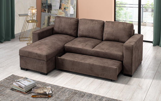 Dafnedesign.com - Divano angolare 3 posti - Colore: grigio - effetto nabuk- Dimensioni: cm. 231 x 149 x 85