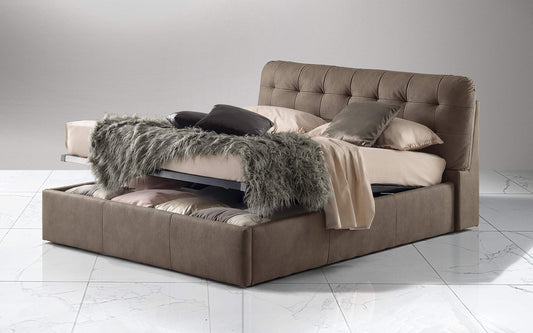 Dafne Italian Design Letto matrimoniale con contenitore, rivestito in similpelle, testiera imbottita, stile capitonn?, rete ortopedica a doghe in legno 183x224x103h cm