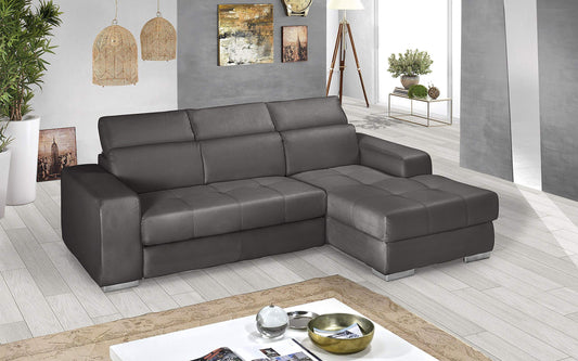 Dafne Italian Design Divano Letto angolare 3 posti con penisola a Destra. Similpelle Mouse (cm. 259 x 178 x 94h)
