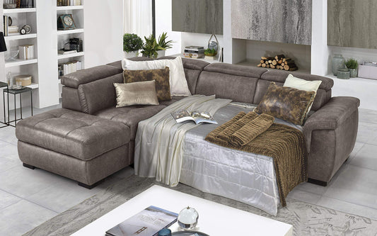 Dafne Italian Design Divano Letto angolare 3 posti con penisola a Sinistra. Tessuto Tay Tay Elephant (cm. 282 x 242 x 96h)