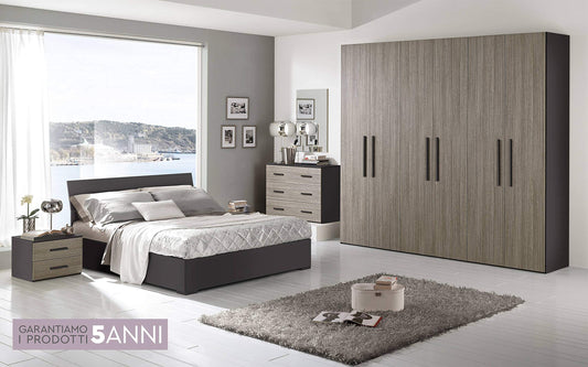 Dafne Italian Design Camera Completa - ghisa, Effetto Rovere Grigio (cm. 274 x 55 x 245 cm)