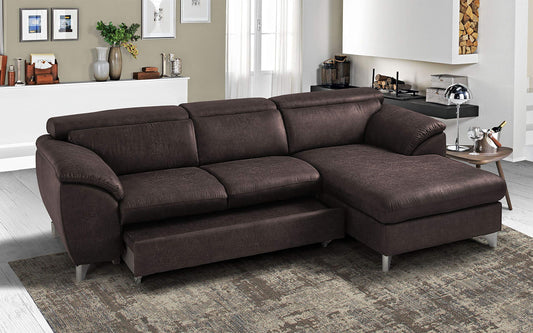 Dafne Italian Design Divano Letto angolare 3 posti con penisola a Destra. Tessuto Tay Tay Ebony (cm. 269 x 175 x 94h)