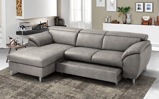 Dafne Italian Design Divano Letto angolare 3 posti con penisola a Sinistra. Tessuto Tay Tay Light Grey (cm. 269 x 175 x 94h)