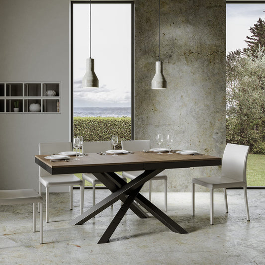 Dafne Italian Design Tavolo Volantis Evolution piano Noce 90x160 allungato 420 telaio Antracite