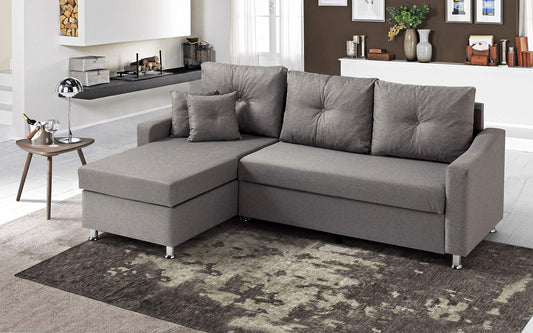Dafne Italian Design Divano Letto angolare 2 posti con penisola a Sinistra. Tessuto oyem Cachi (cm. 231 x 154 x 90h)