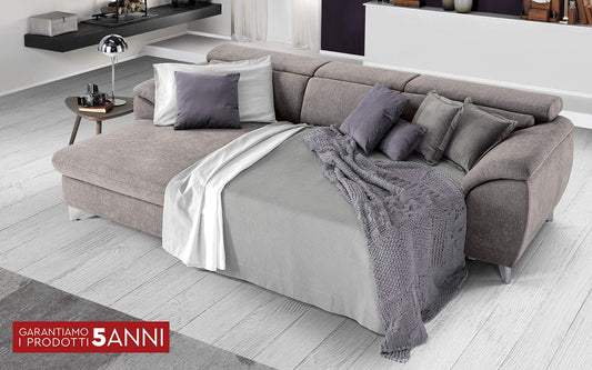 Dafnedesign.com - Divano letto angolare 3 posti letto con penisola a destra - colore: grigio platino - materiale: tessuto - cm. 269 x 175 x 94h