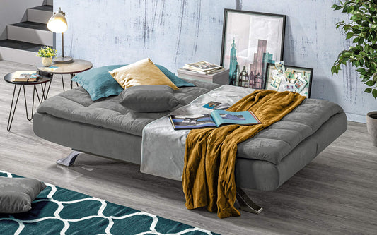 Divano 3 posti in tessuto lavabile grigio - 192 x 96 x 90 cm. trasformabile in letto una piazza e mezza