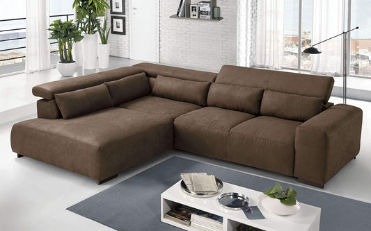 Dafne Italian Design Divano angolare 3 posti con penisola a Sinistra. Tessuto Sparta Brown (cm. 309 x 225 x 70h)