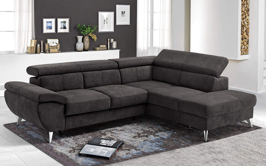 Dafne Italian Design Divano Letto angolare 3 posti con penisola a Destra. Tessuto Fango (cm. 260 x 207 x 93h)