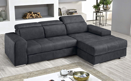 Dafne Italian Design Divano Letto angolare 3 posti con penisola a Destra. Similpelle Effetto Nabuk Grafite (cm. 259 x 178 x 94h)
