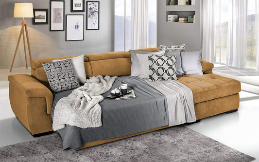 Dafne Italian Design Divano Letto angolare 3 posti con penisola a Destra. Tessuto Romeo ruggine (cm. 287 x 176 x 96h)