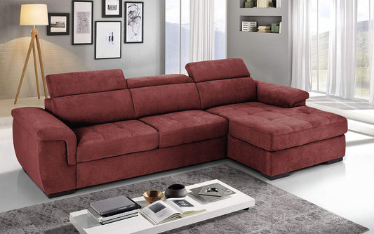 Dafne Italian Design Divano Letto angolare 3 posti con penisola a Destra. Tessuto Romeo Rosso (cm. 287 x 176 x 96h)