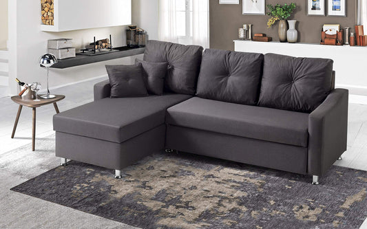Dafne Italian Design Divano Letto angolare 2 posti con penisola a Sinistra. Tessuto oyem Antracite (cm. 231 x 154 x 90h)