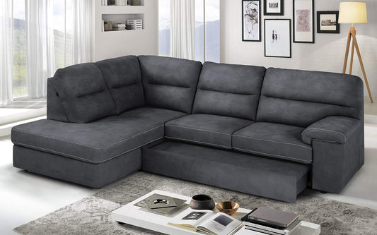Dafne Italian Design Divano Letto angolare 3 posti con penisola a Sinistra. Similpelle Effetto Nabuk Grafite (cm. 252 x 196 x 96h)