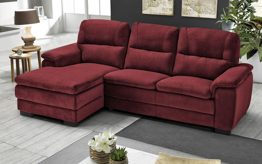 Dafne Italian Design Divano angolare 3 posti con penisola a Sinistra. Tessuto Gordon Rosso (cm. 275 x 158 x 94h)