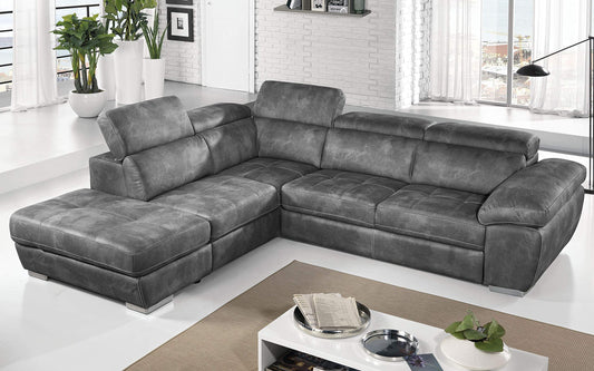 Dafne Italian Design Divano Letto angolare 3 posti con penisola a Sinistra. Similpelle Effetto Nabuk Cenere (cm. 285 x 245 x 97h)