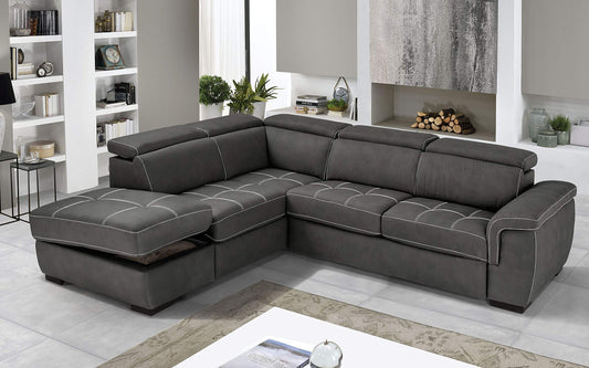 Dafne Italian Design Divano Letto angolare 3 posti con penisola a Sinistra. Similpelle Effetto Nabuk Nero (cm. 282 x 242 x 96h)